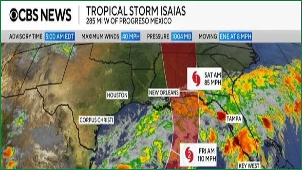 Tropical Storm Isaias Intensifies Toward Gulf Coast Hurricane Landfall